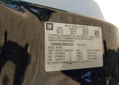 2011 Chevrolet Suburban 1500 Ltz из США, поврежденный, VIN 1GNSKKE32BR207075